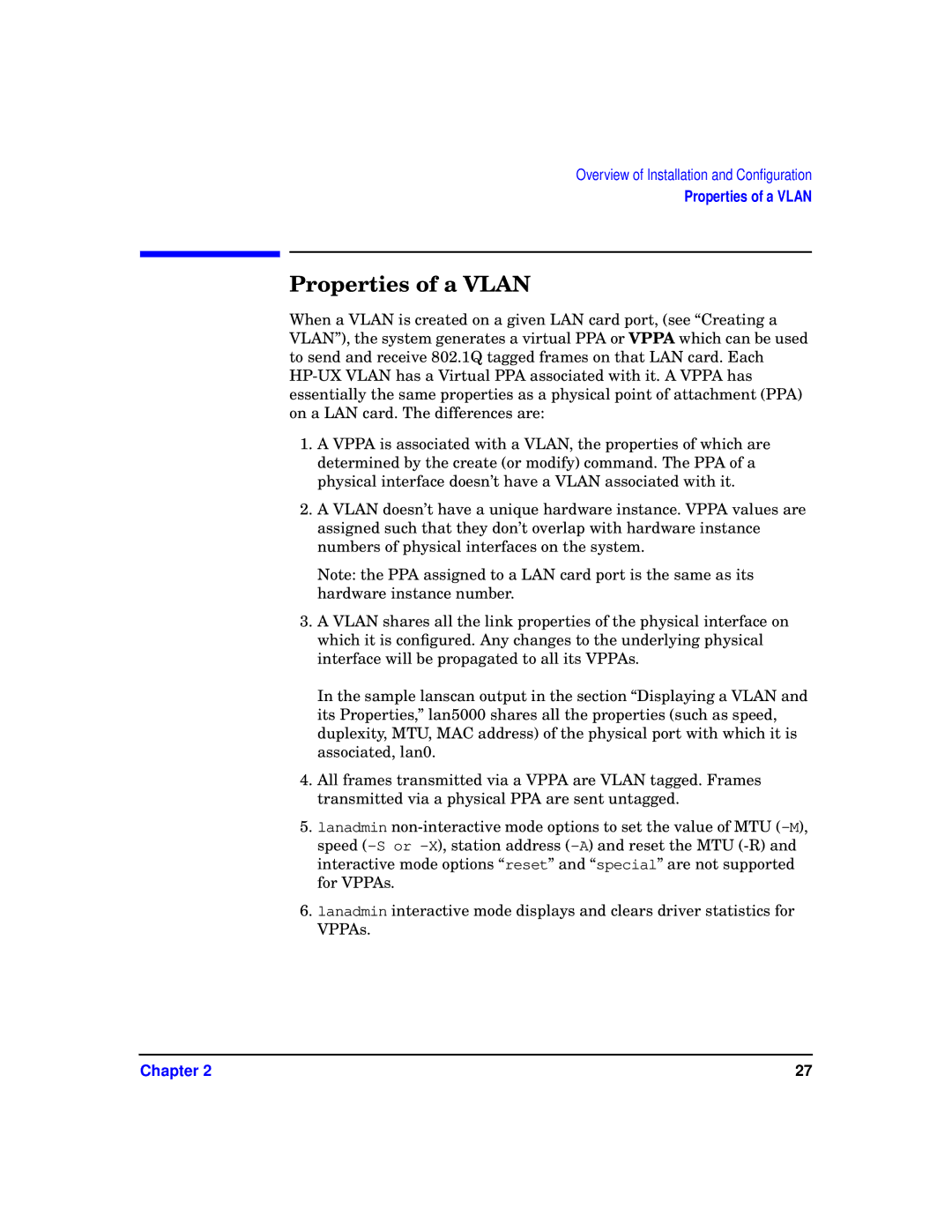 HP T1453-90001 manual Properties of a Vlan 