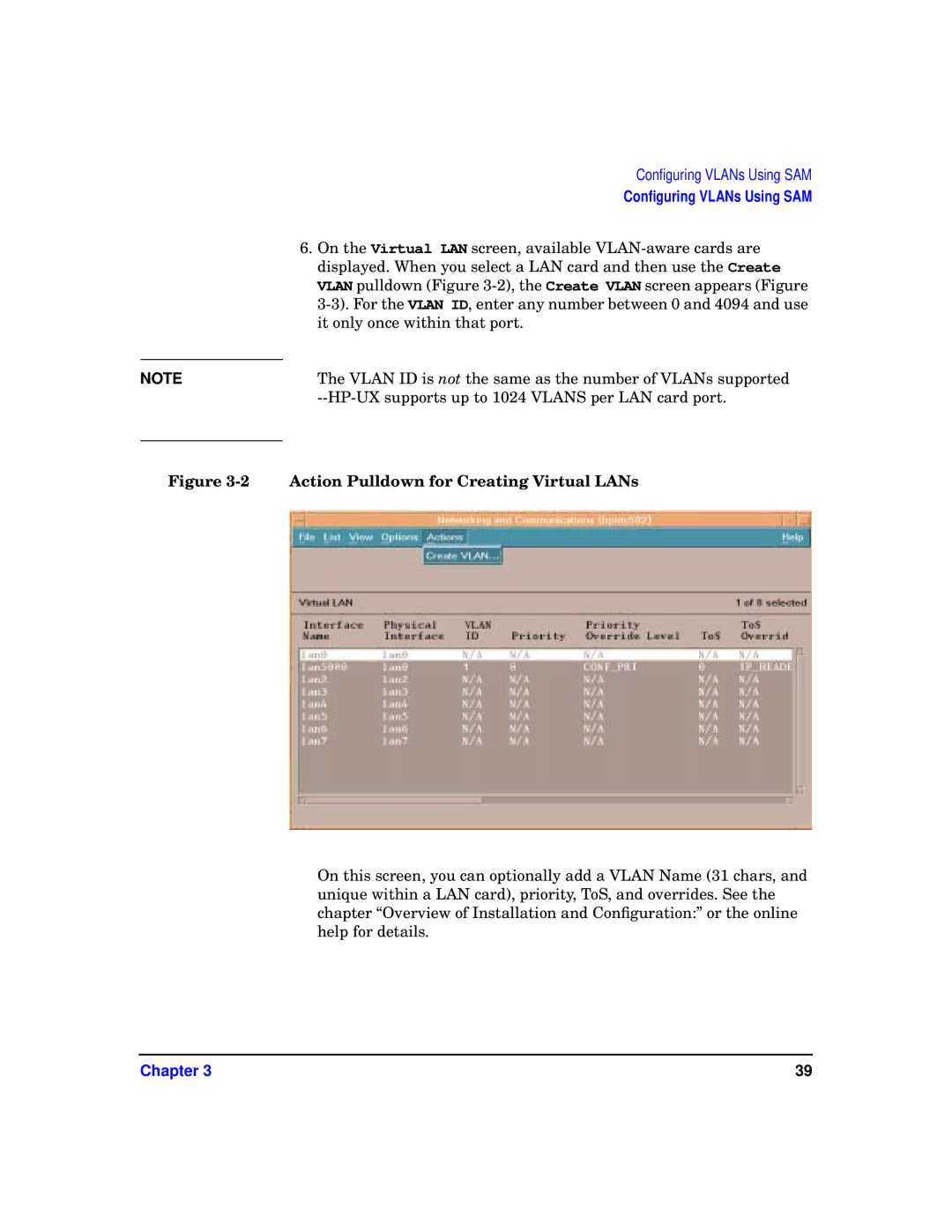 HP T1453-90001 manual Action Pulldown for Creating Virtual LANs 