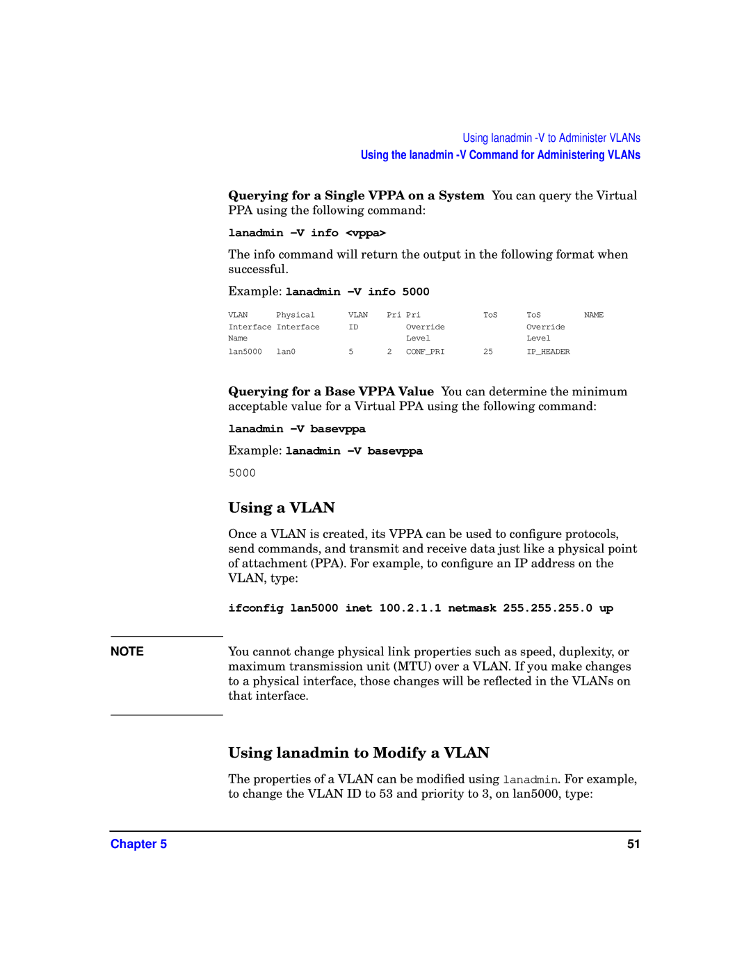 HP T1453-90001 manual Using a Vlan, Using lanadmin to Modify a Vlan 