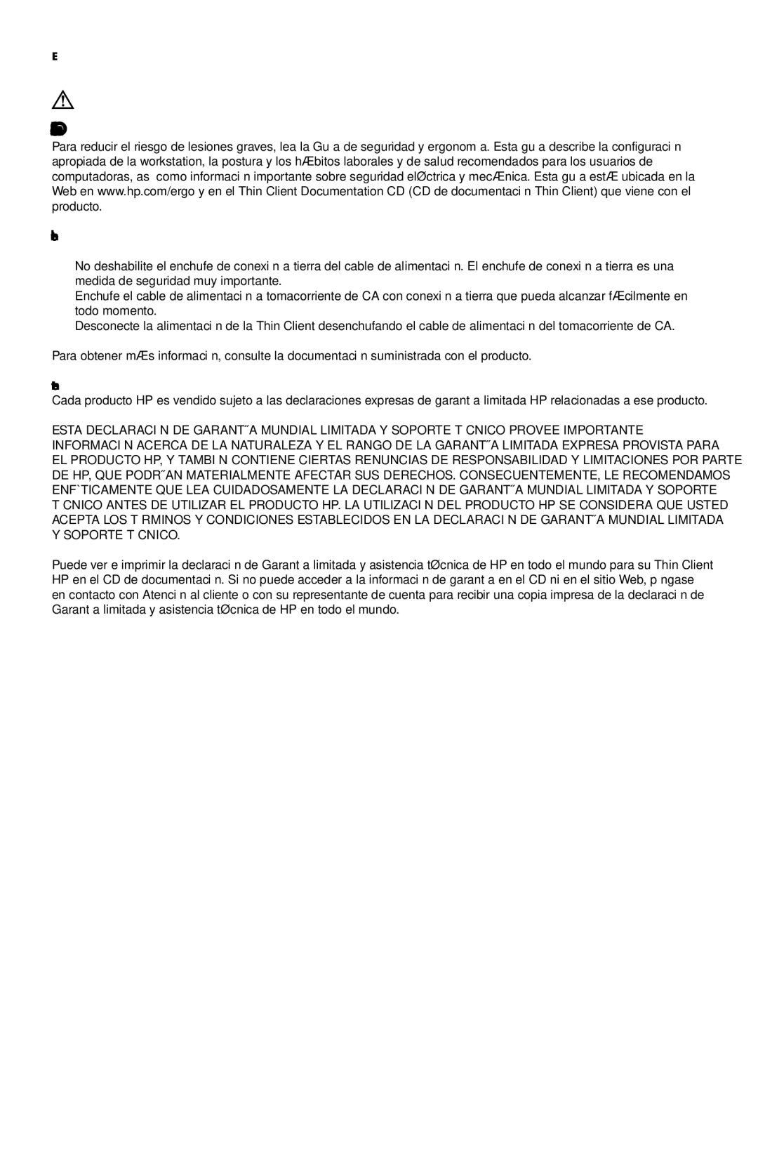 HP t150 manual Información Importante sobre Seguridad 