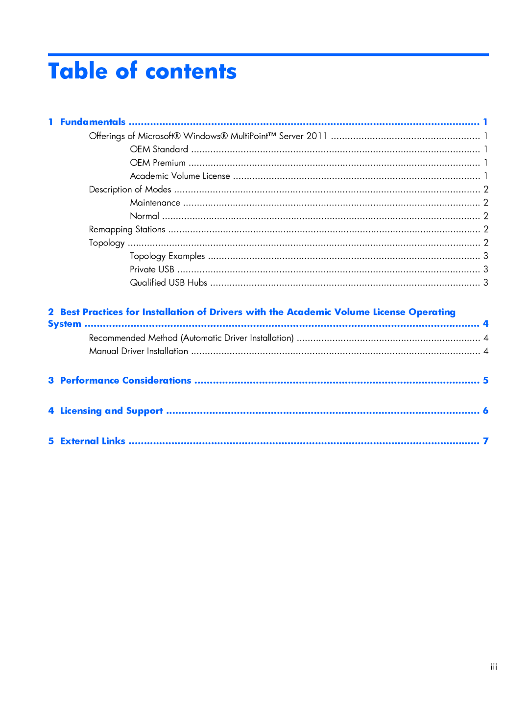 HP t150 manual Table of contents 