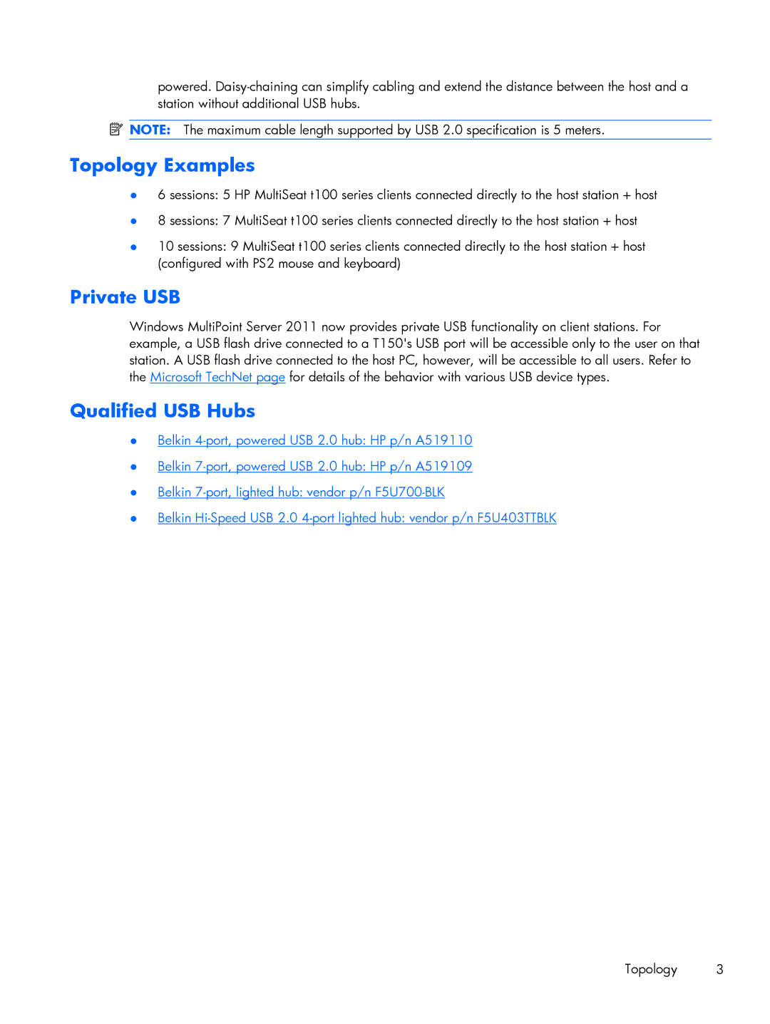 HP t150 manual Topology Examples, Private USB, Qualified USB Hubs 