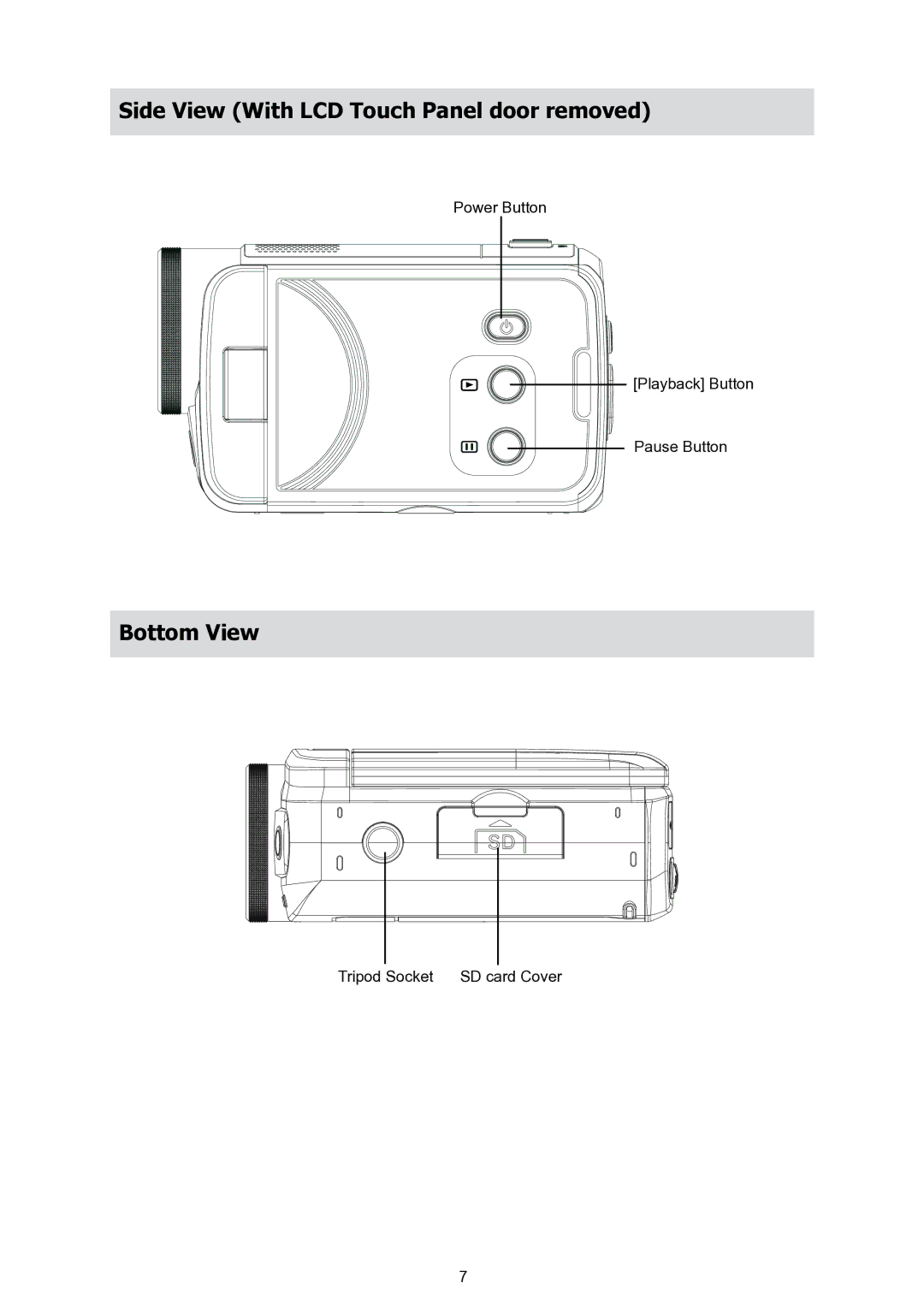 HP T200 manual Side View With LCD Touch Panel door removed, Bottom View 