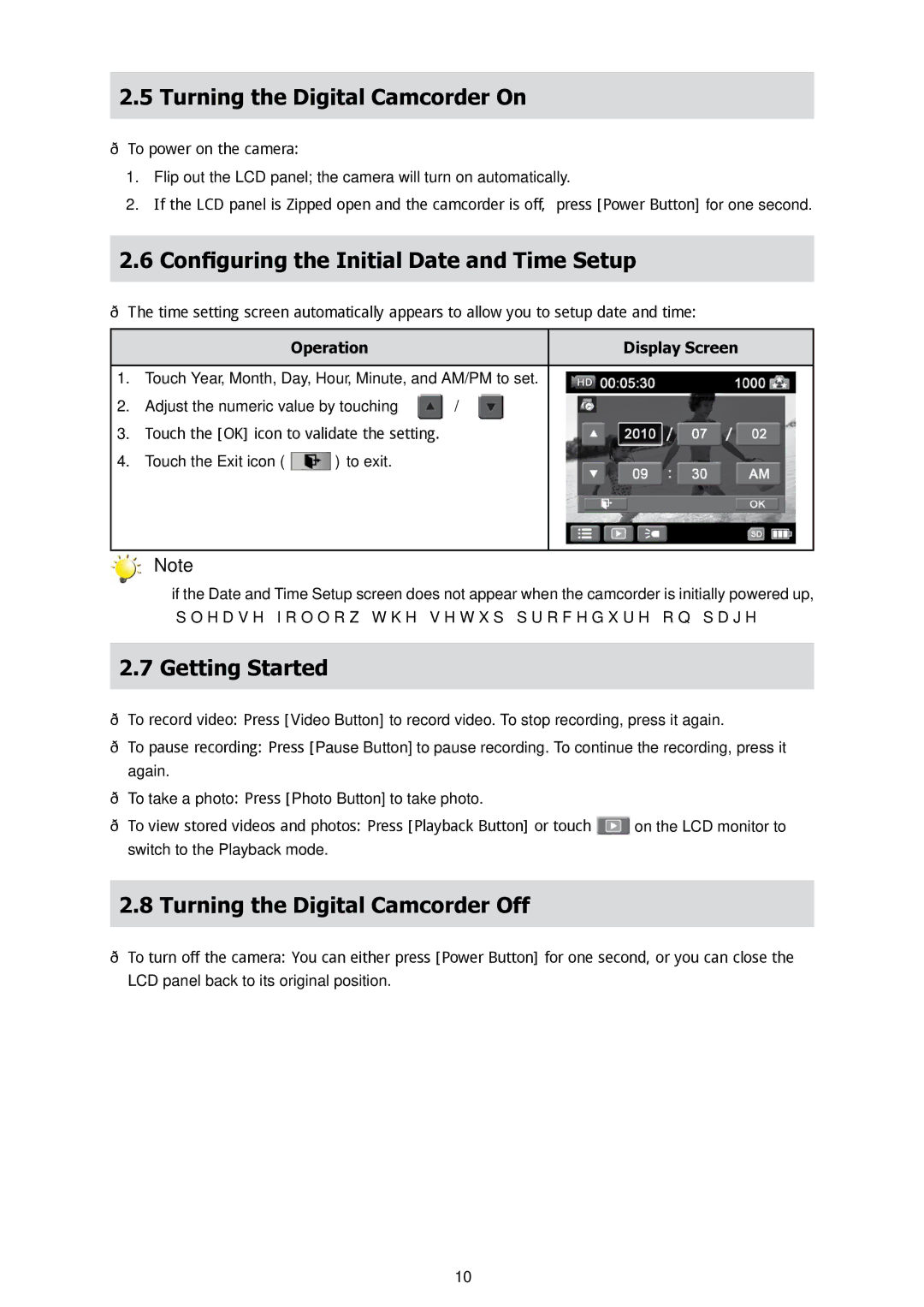 HP T200 manual Turning the Digital Camcorder On, Configuring the Initial Date and Time Setup, Getting Started 