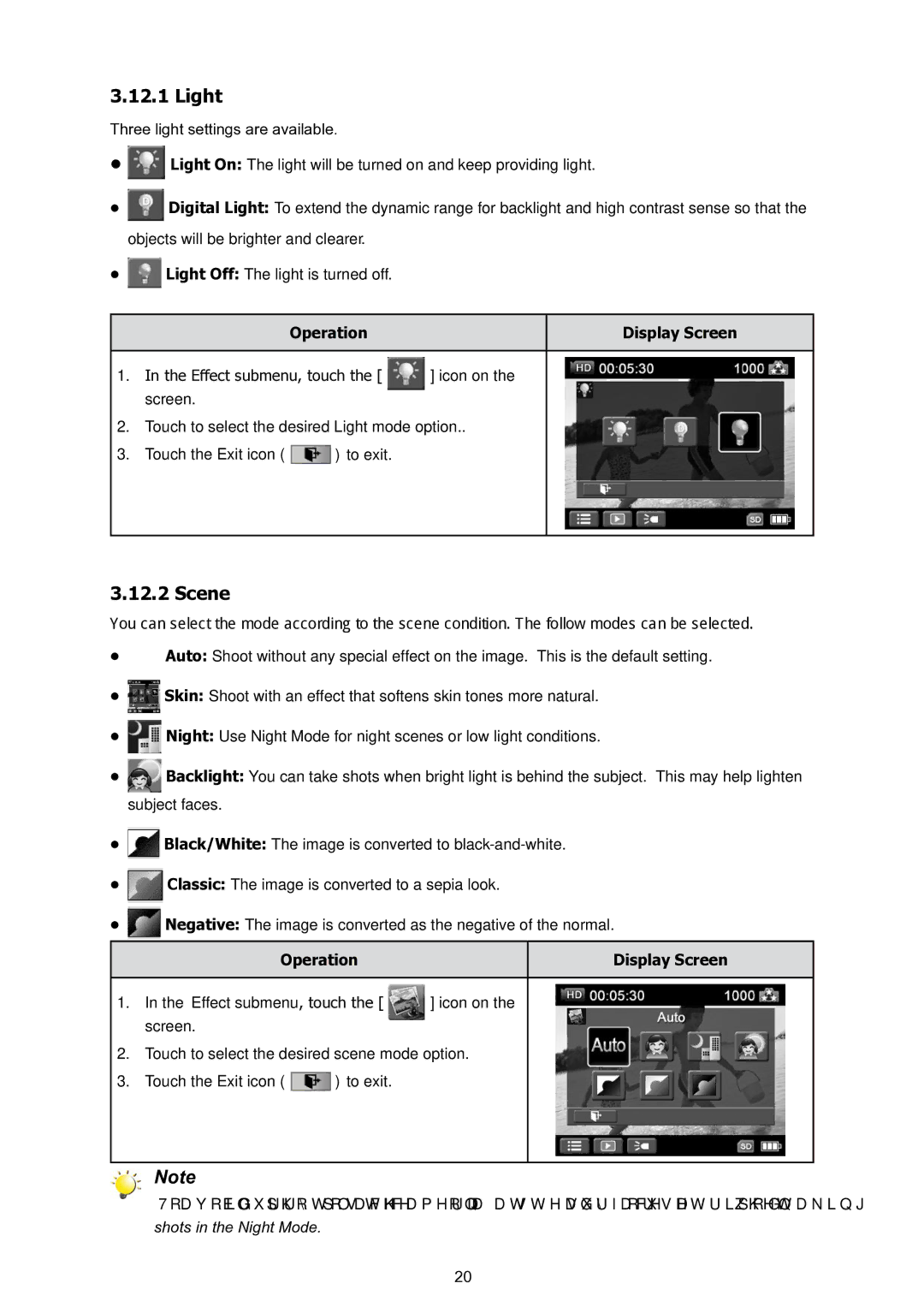 HP T200 manual Light, Scene 