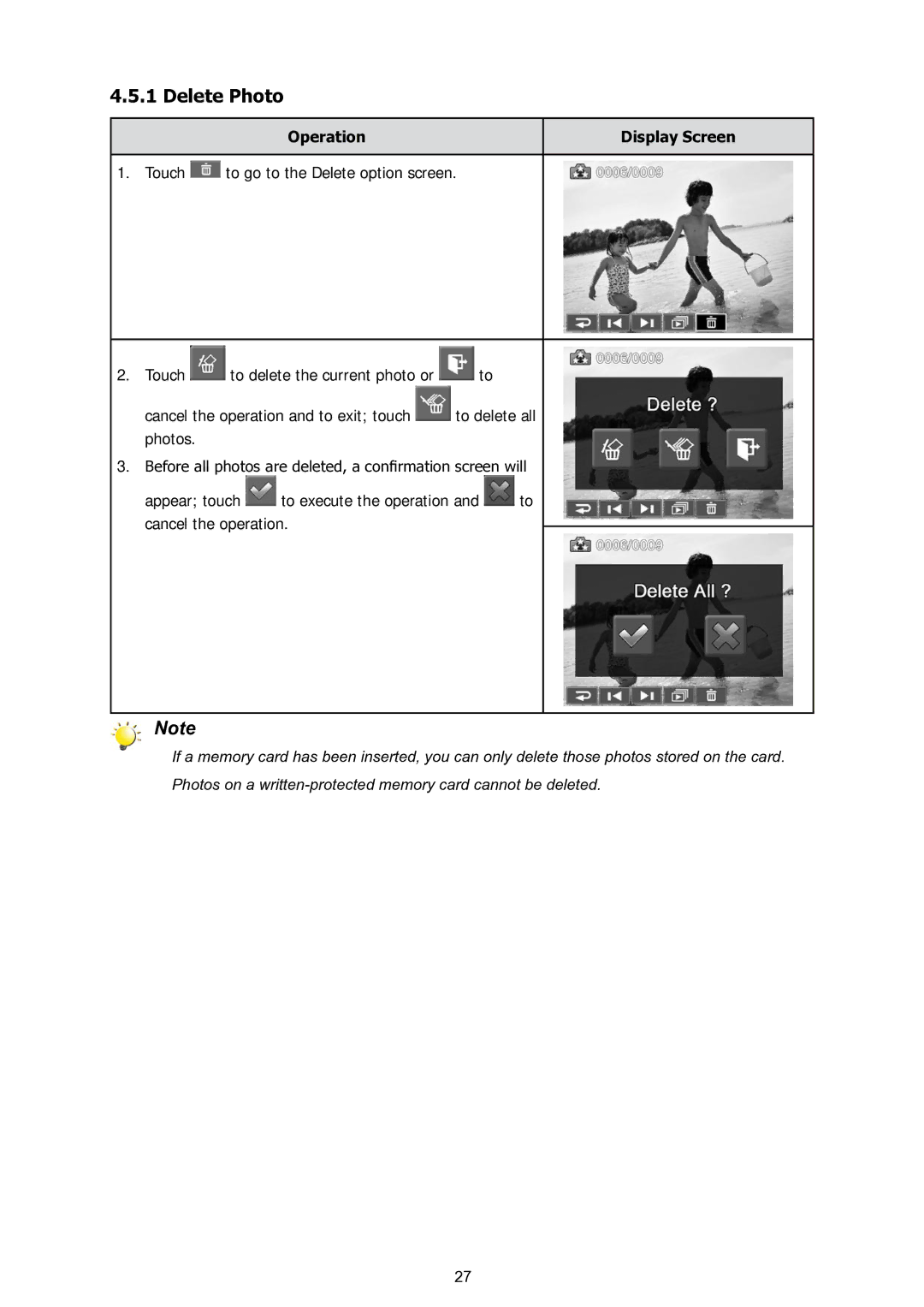 HP T200 manual Delete Photo 