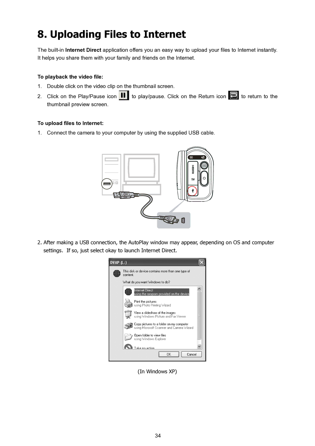 HP T200 manual Uploading Files to Internet, To playback the video file 