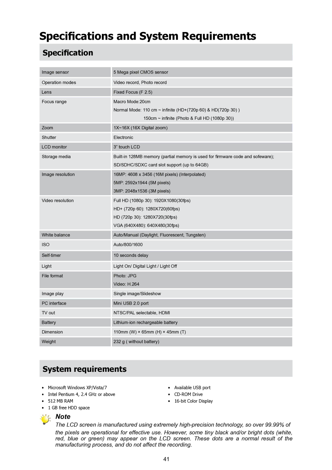 HP T200 manual Specifications and System Requirements, System requirements 