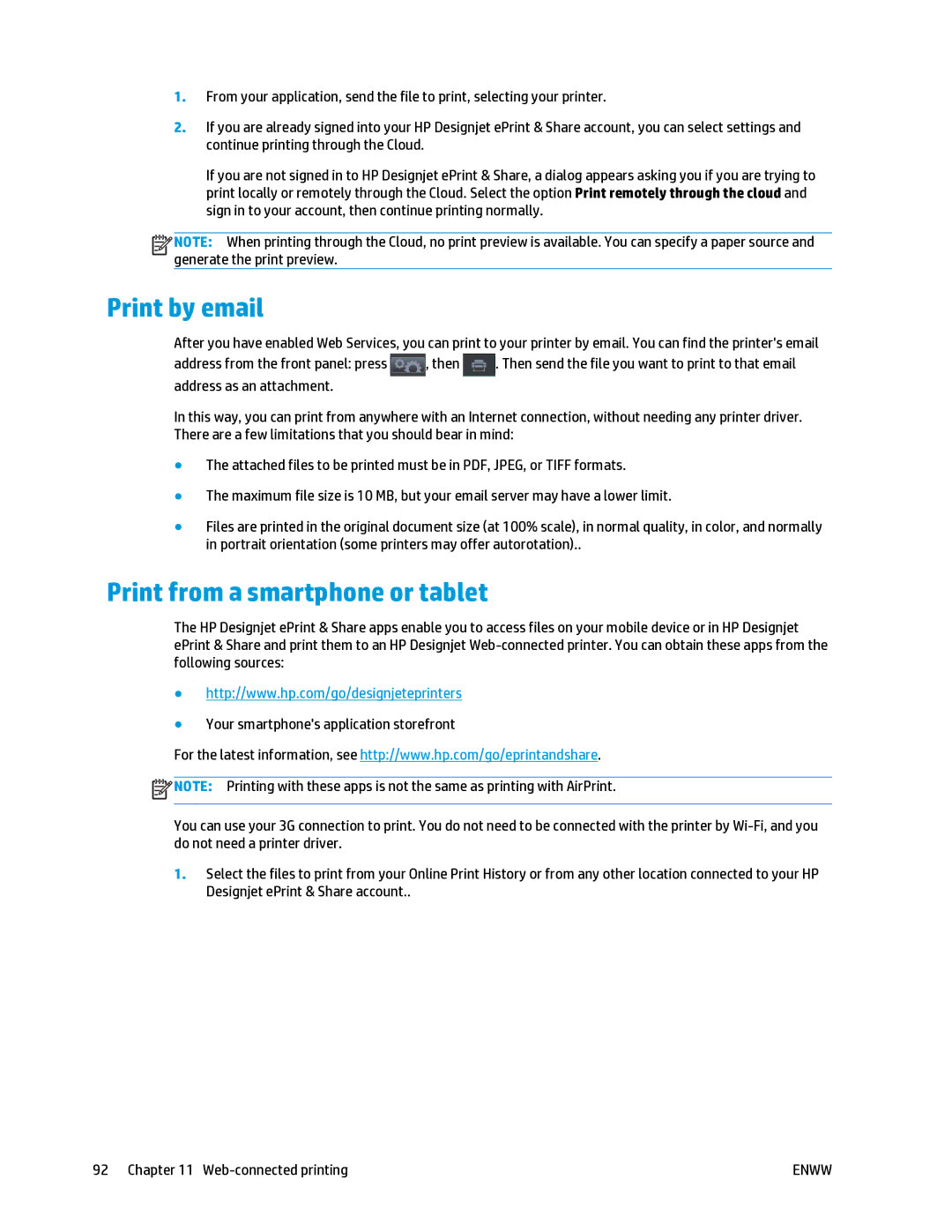 HP T2500 manual Print by email, Print from a smartphone or tablet 