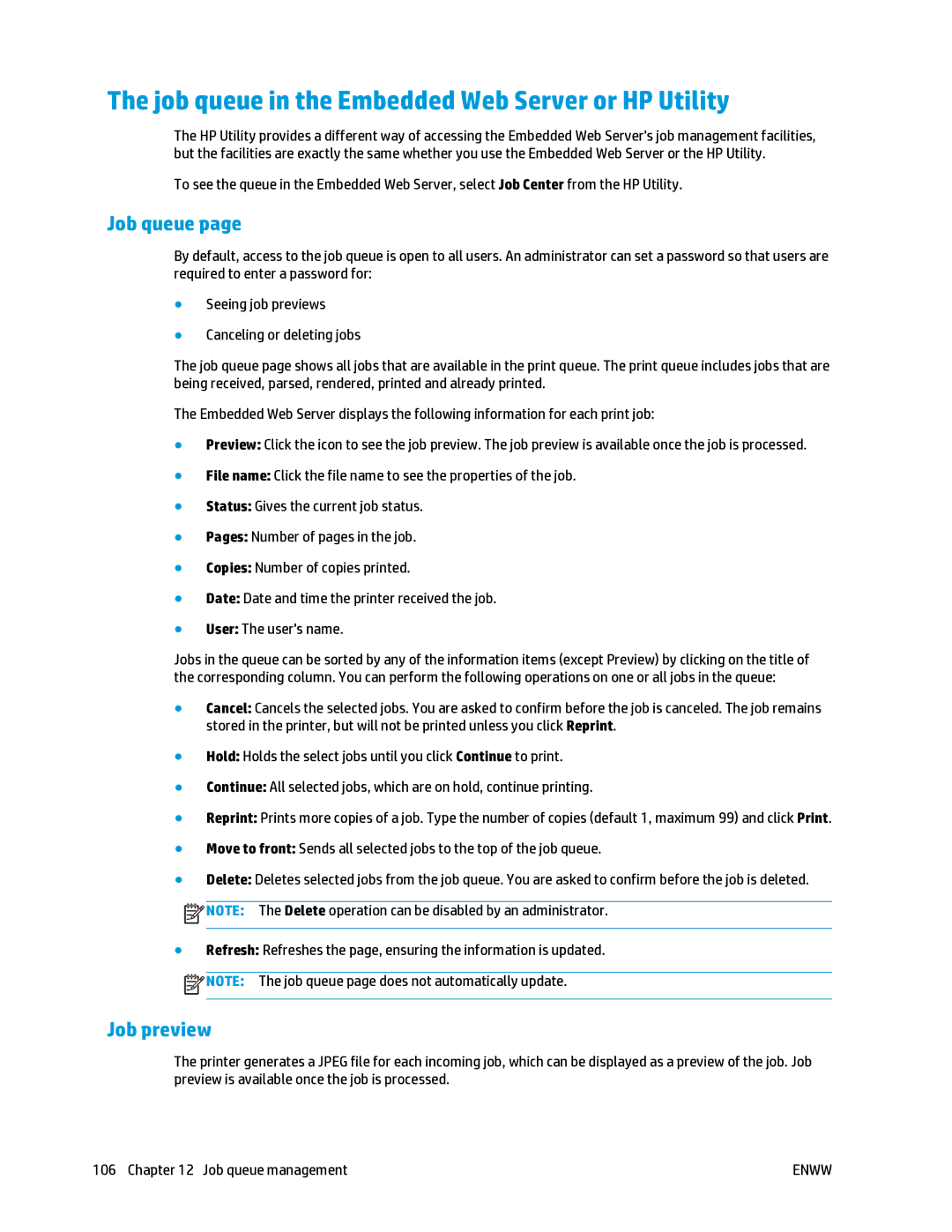 HP T2500 manual Job queue in the Embedded Web Server or HP Utility 