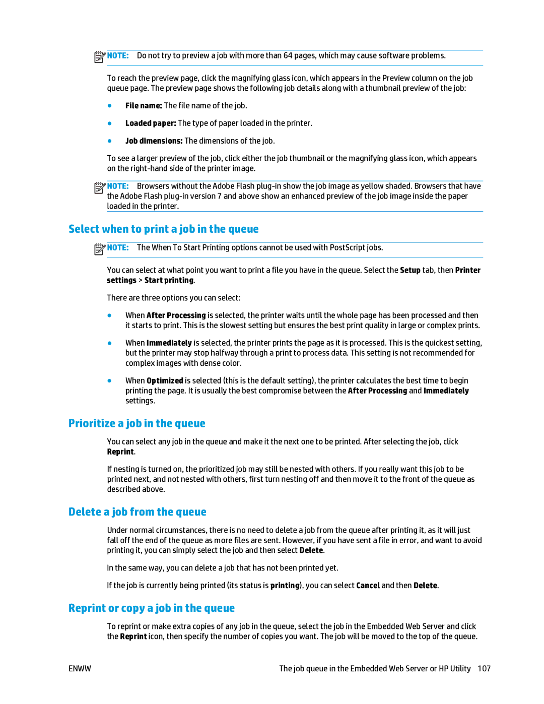 HP T2500 manual Select when to print a job in the queue, Reprint or copy a job in the queue 