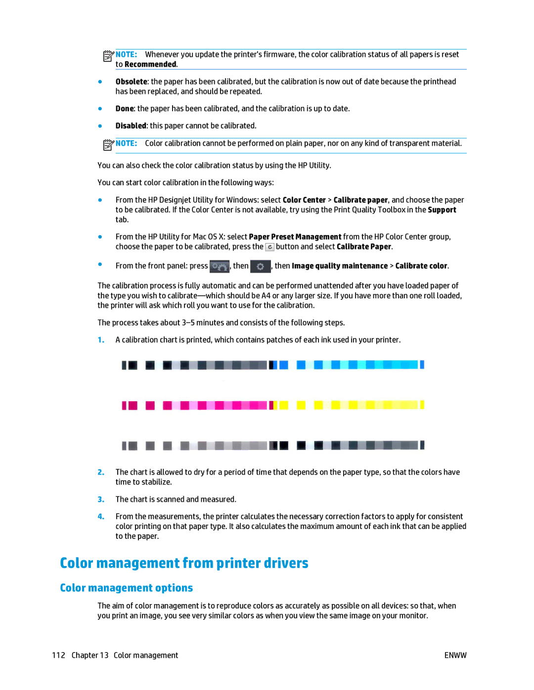 HP T2500 manual Color management from printer drivers, Color management options 