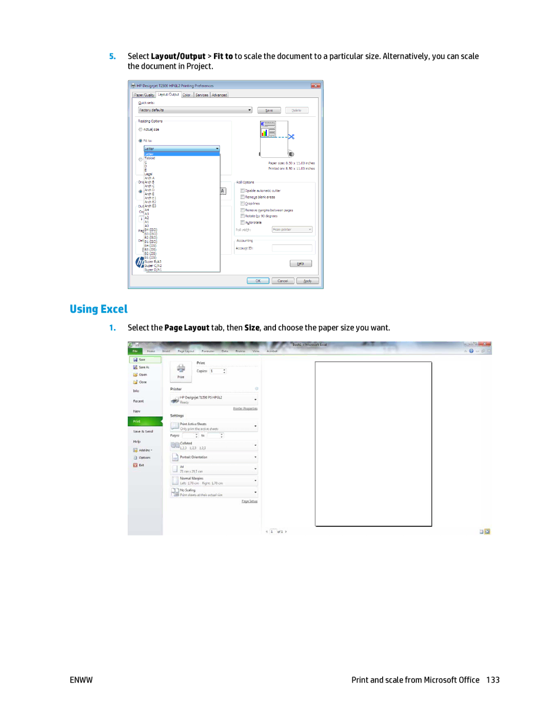 HP T2500 manual Using Excel 