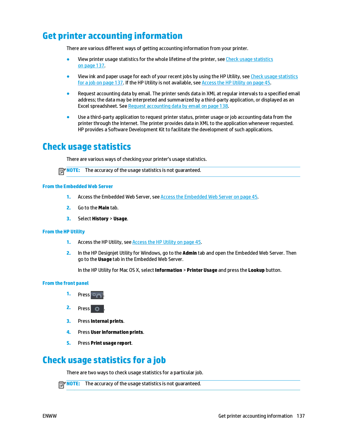 HP T2500 manual Get printer accounting information, Check usage statistics for a job 