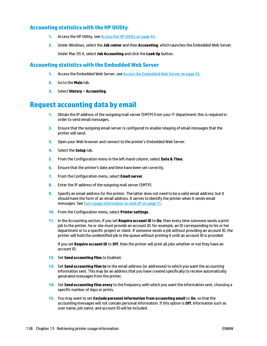 HP T2500 manual Request accounting data by email, Accounting statistics with the HP Utility, Select History Accounting 