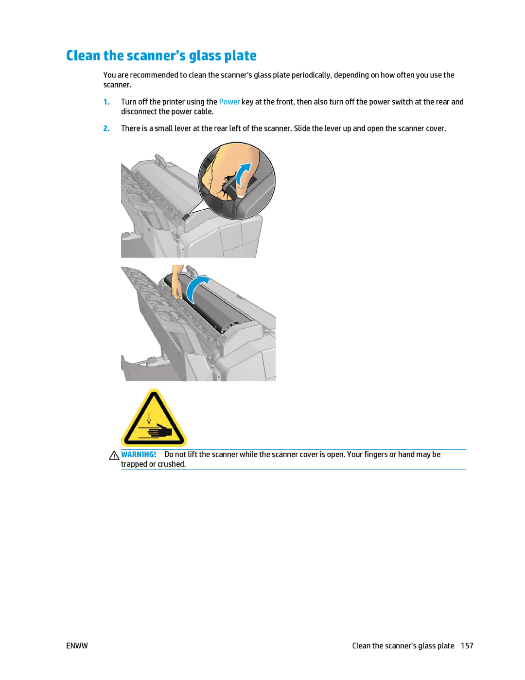 HP T2500 manual Clean the scanner’s glass plate 