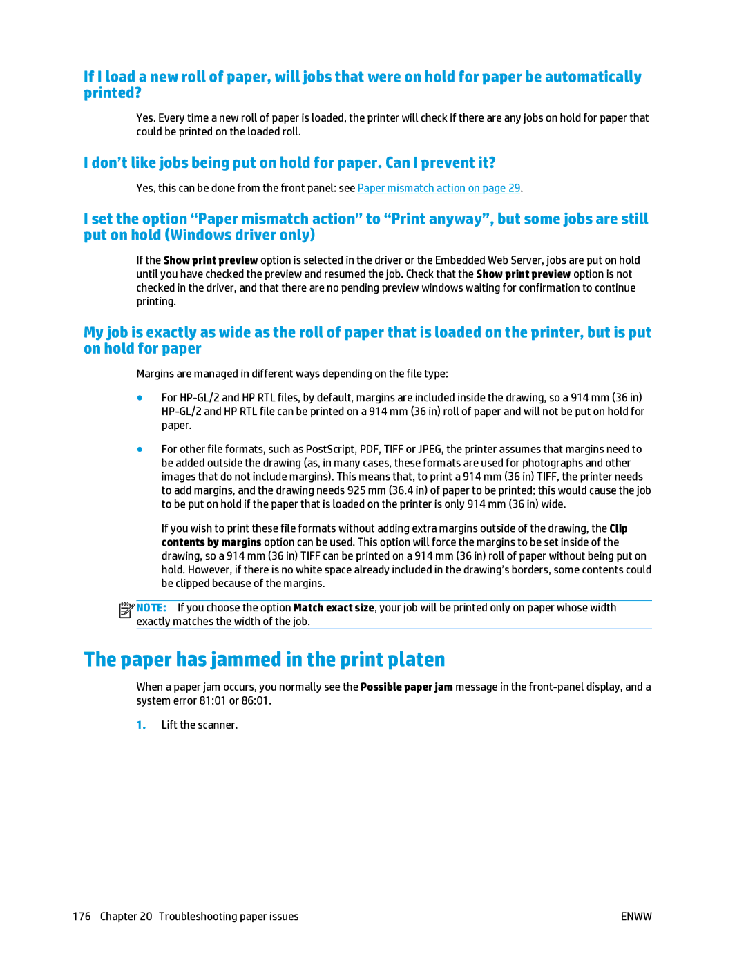 HP T2500 manual Paper has jammed in the print platen 