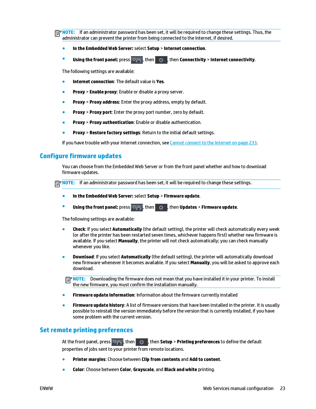 HP T2500 manual Configure firmware updates 