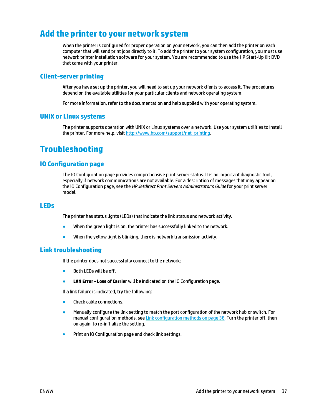 HP T2500 manual Add the printer to your network system, Troubleshooting 