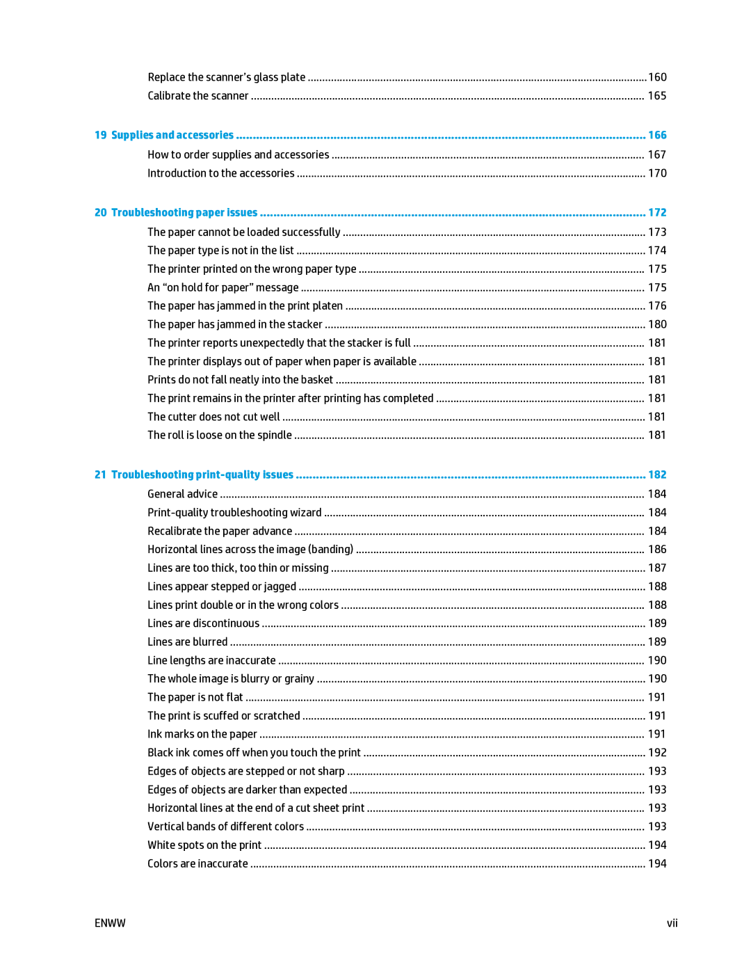 HP T2500 manual 166, 172, 182 