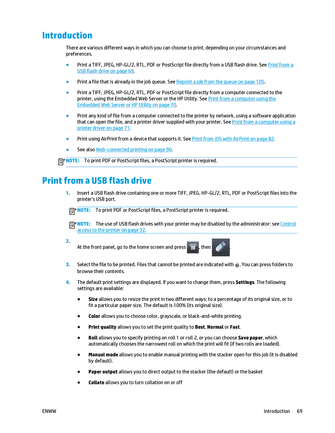 HP T2500 manual Introduction, Print from a USB flash drive 