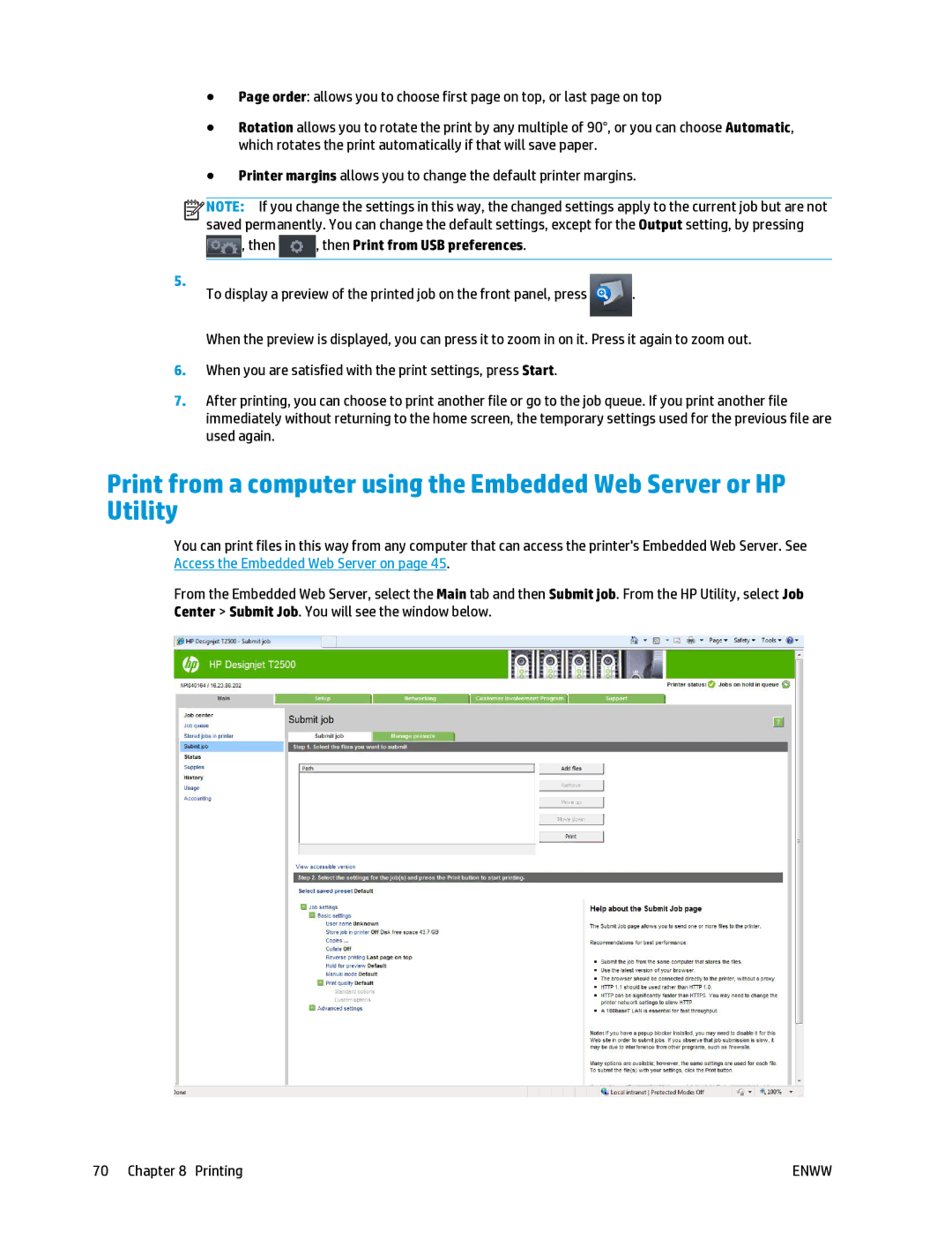 HP T2500 manual Then , then Print from USB preferences 