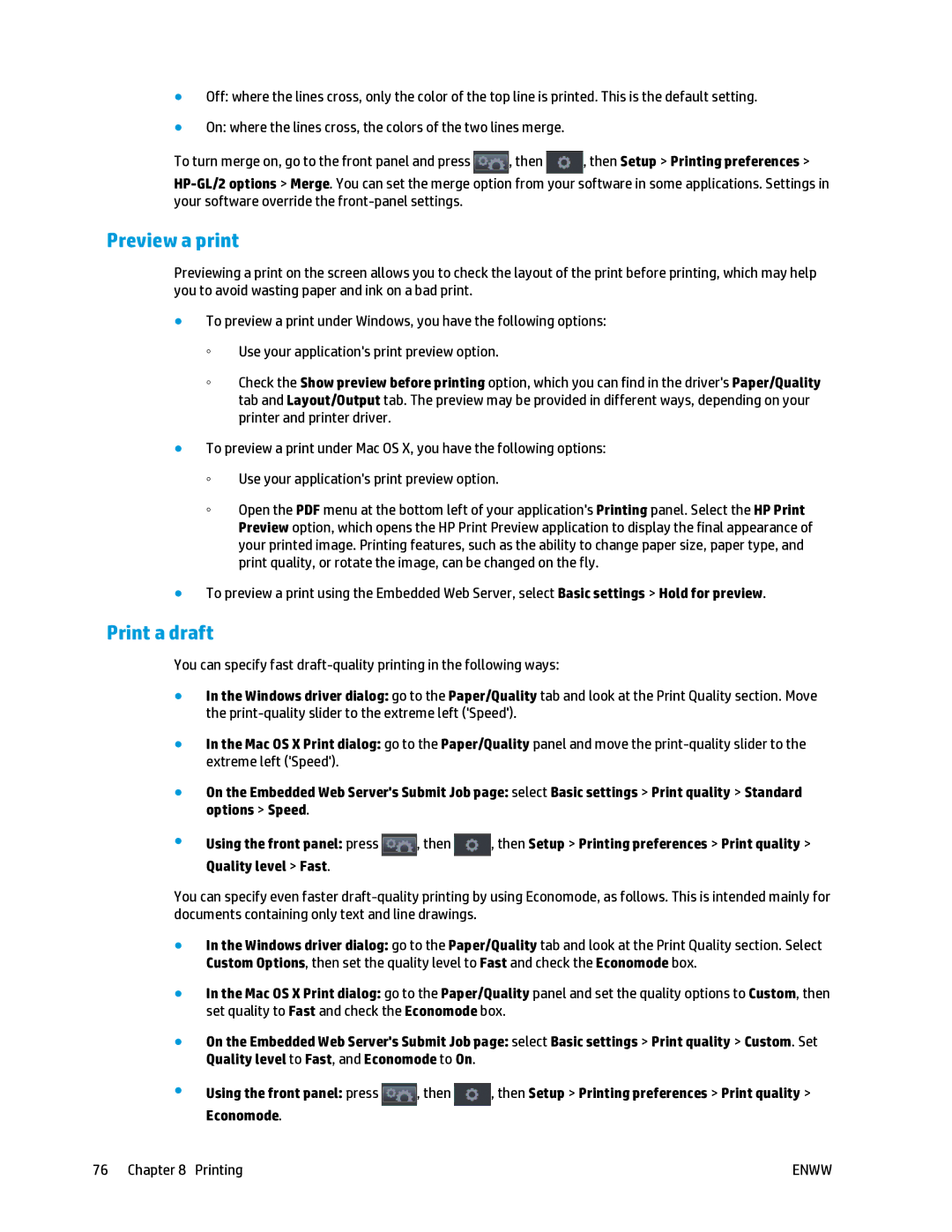 HP T2500 manual Preview a print, Print a draft 