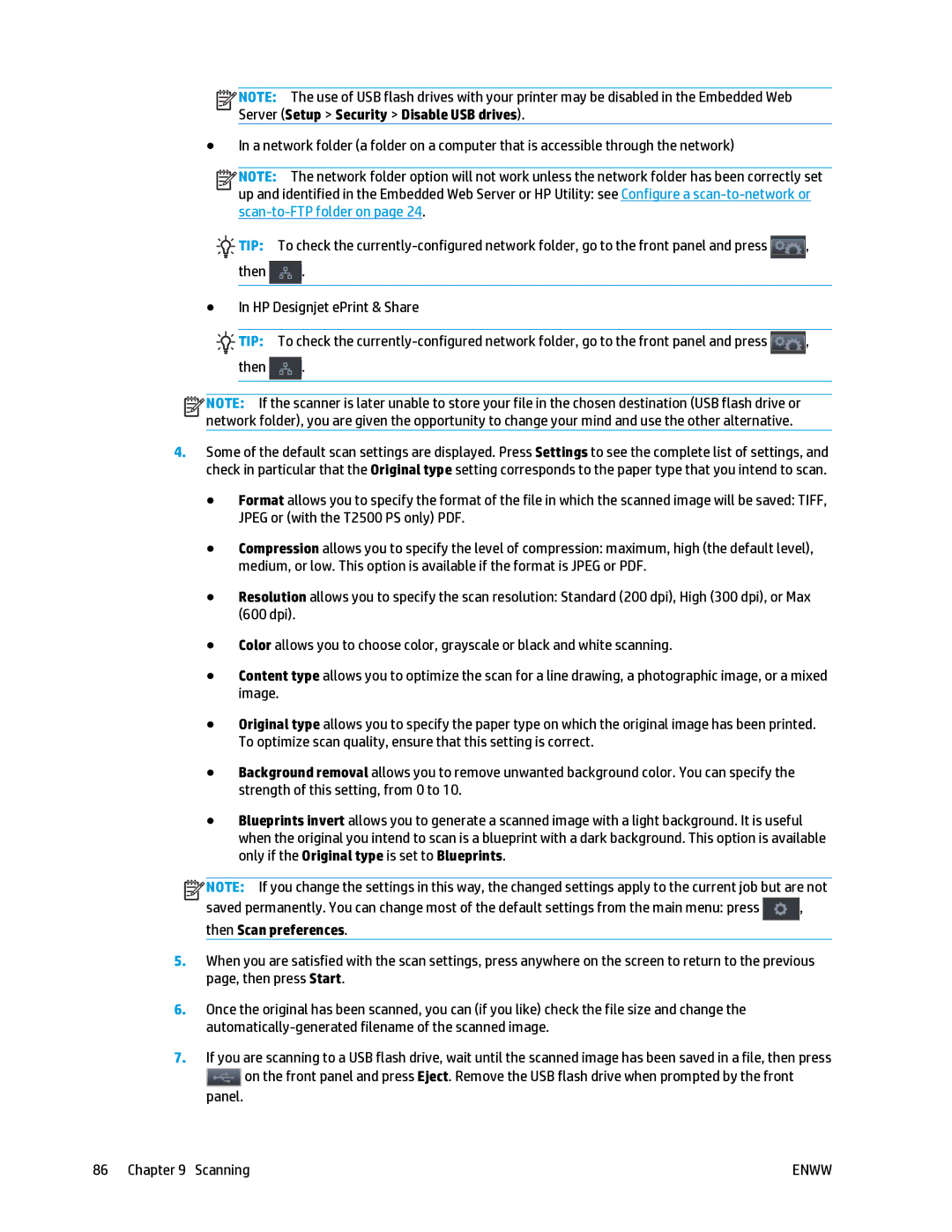 HP T2500 manual Then Scan preferences 