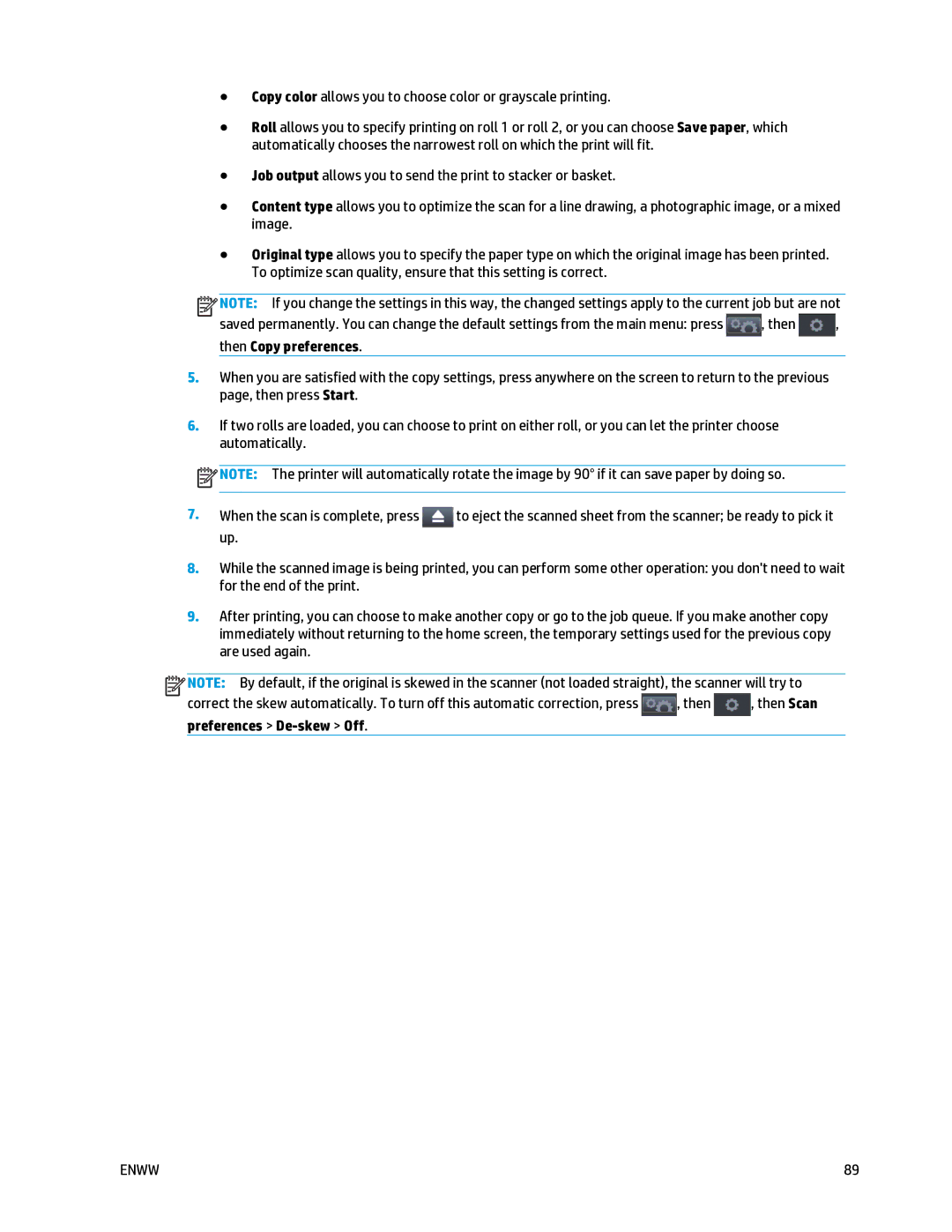 HP T2500 manual Then Copy preferences 