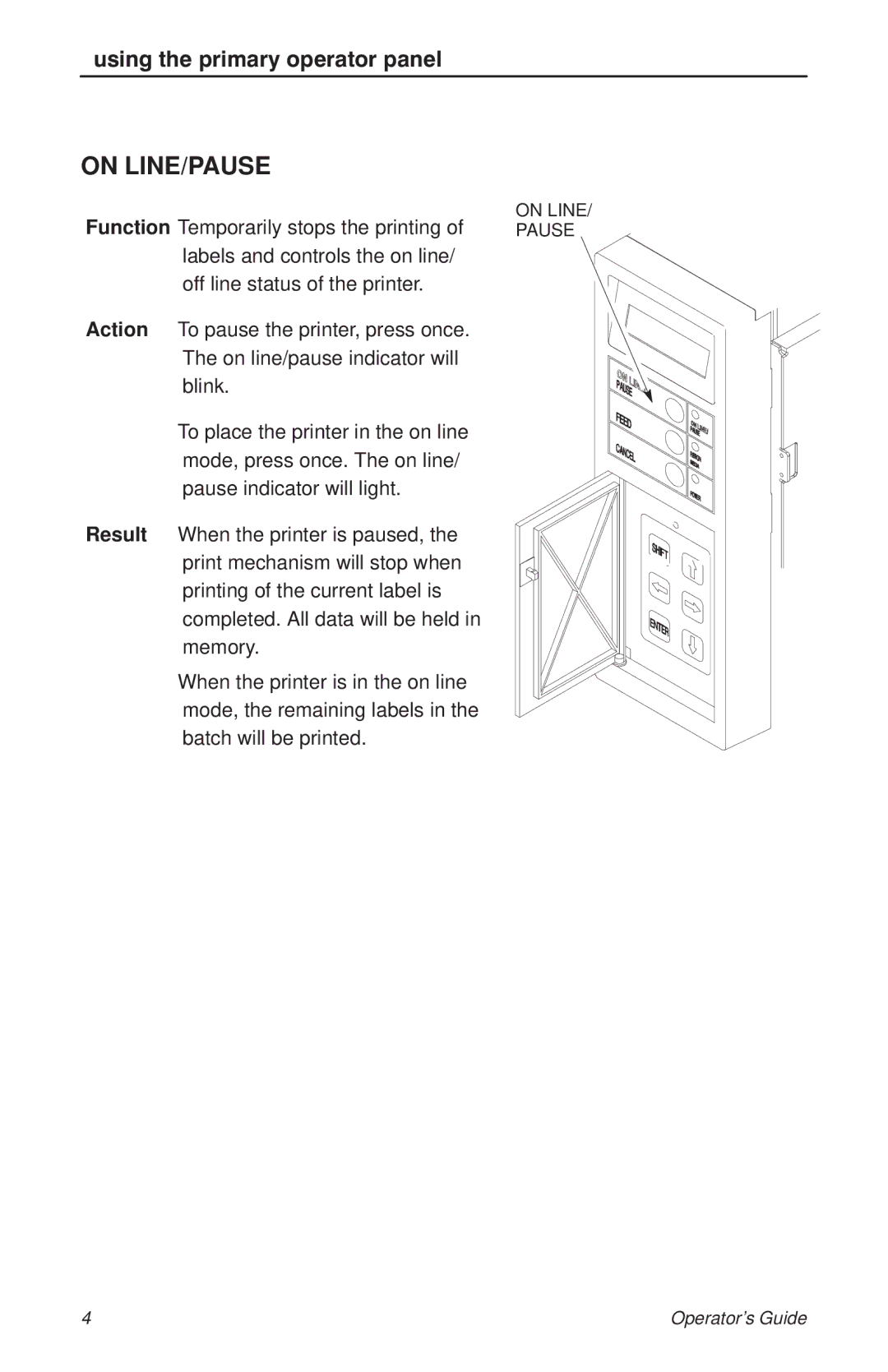 HP T3204 manual On LINE/PAUSE 