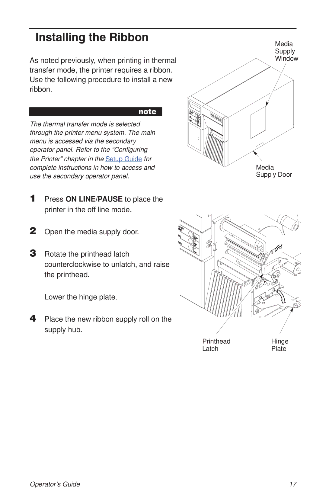 HP T3204 manual Installing the Ribbon 