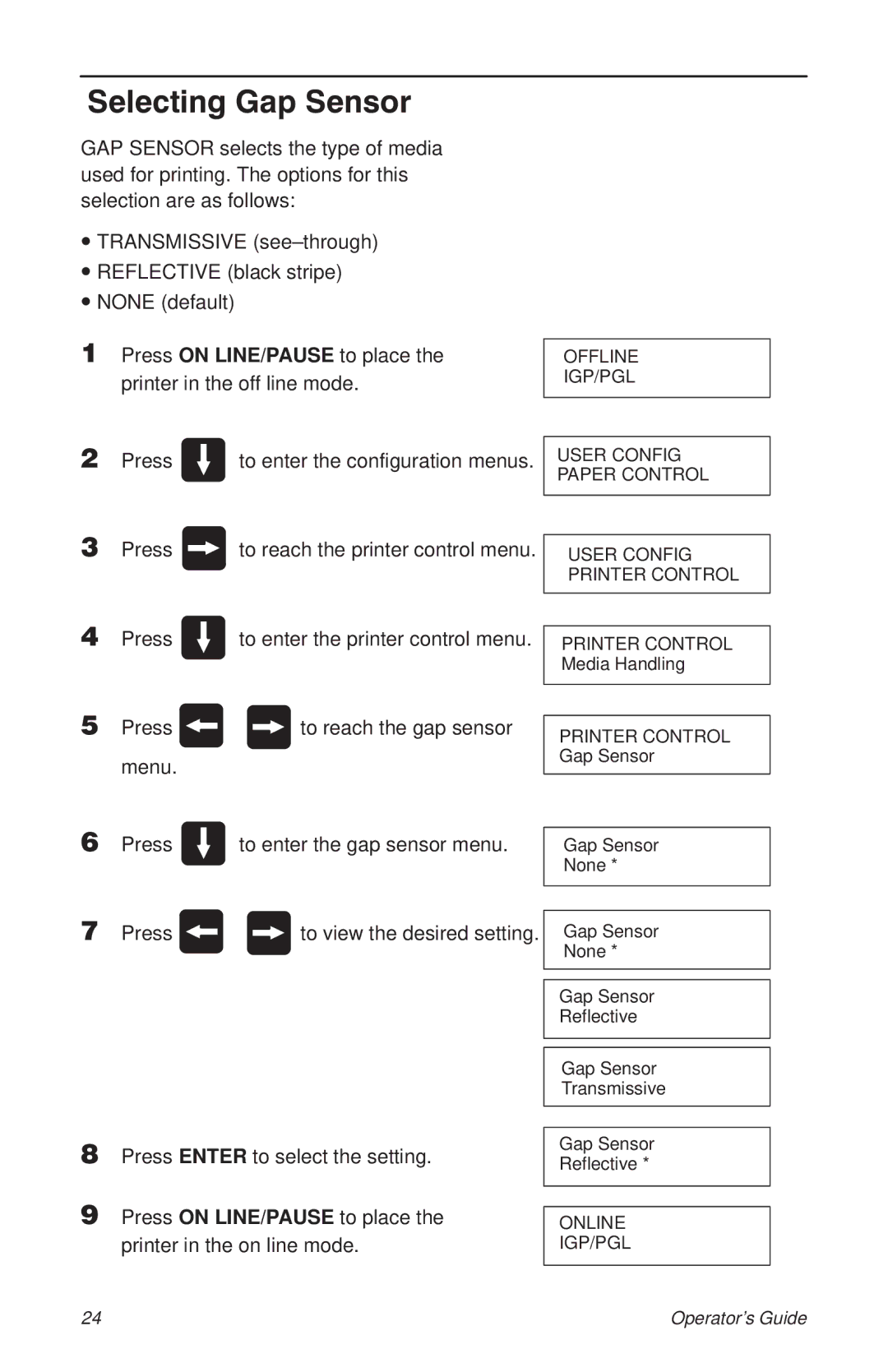 HP T3204 manual Selecting Gap Sensor 