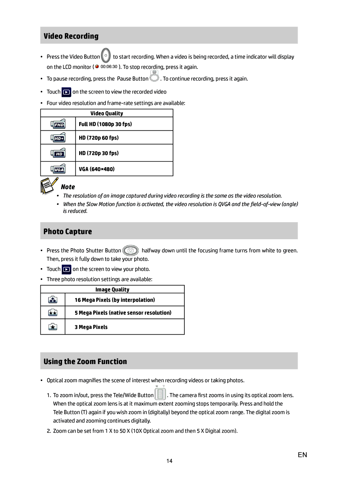 HP T450 manual Video Recording, Photo Capture, Using the Zoom Function 