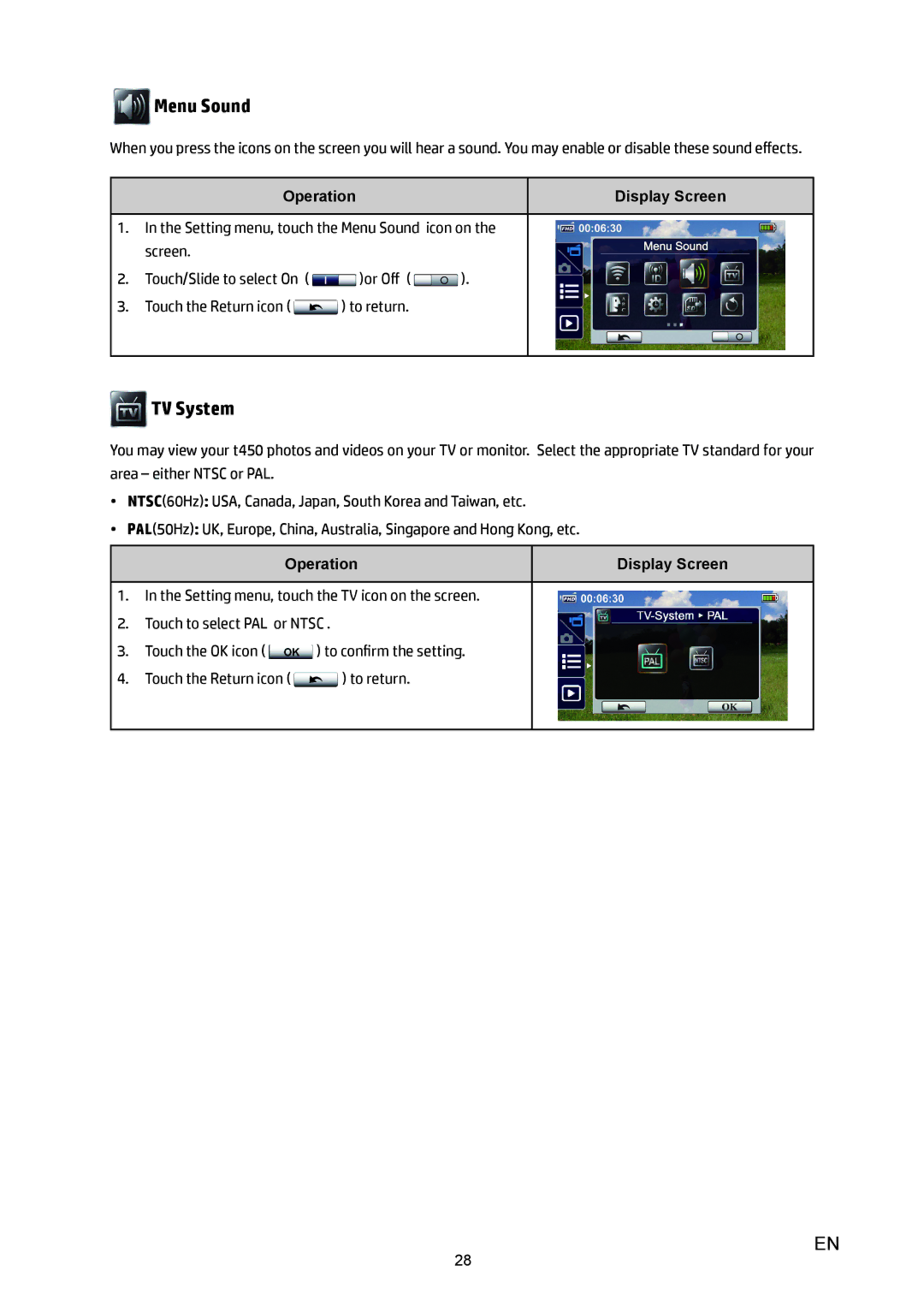 HP T450 manual Menu Sound, TV System 