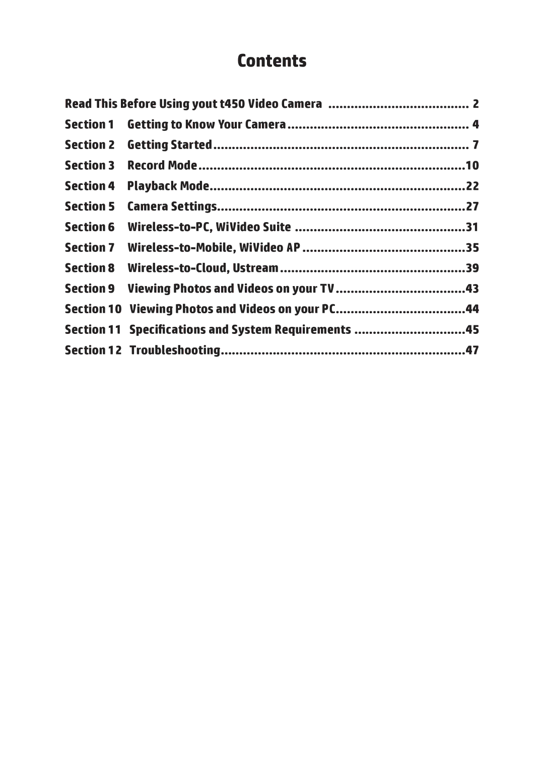 HP T450 manual Contents 