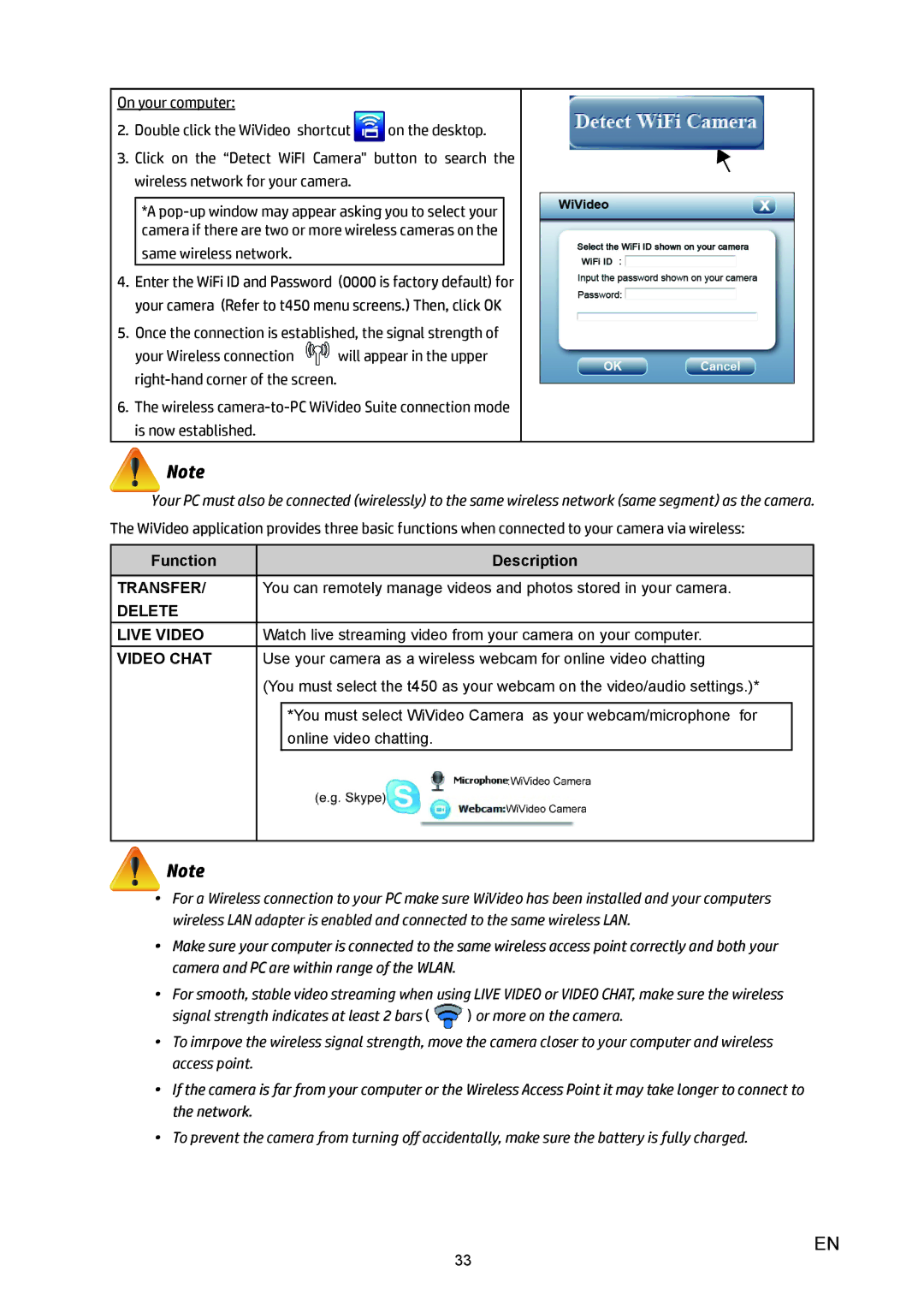 HP T450 manual Function Description, Watch live streaming video from your camera on your computer 