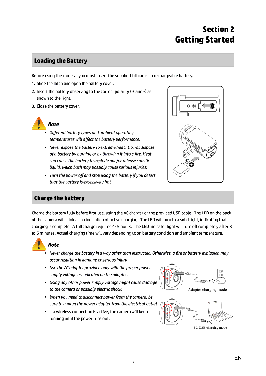 HP T450 manual Getting Started, Loading the Battery, Charge the battery 