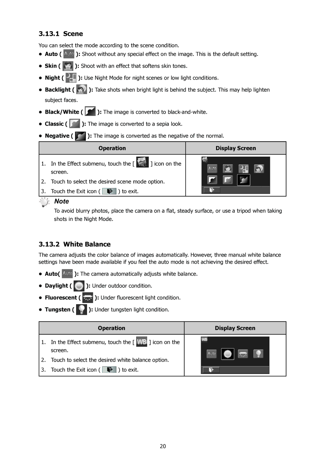 HP t500 manual Scene, White Balance 