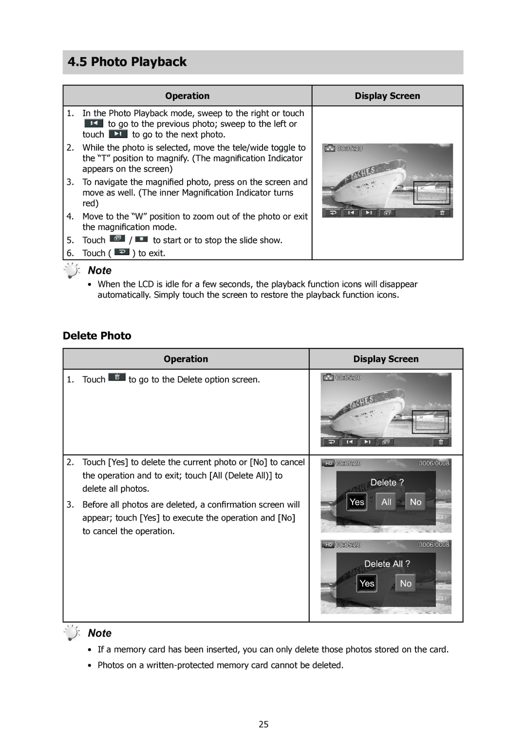 HP t500 manual Photo Playback, Delete Photo 