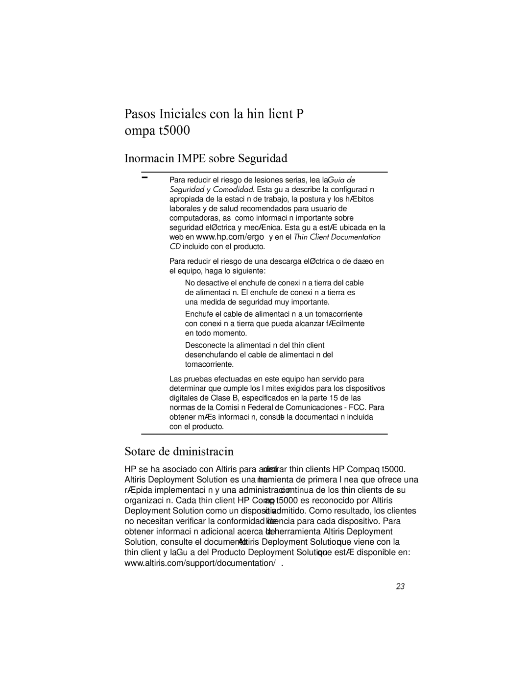 HP manual Pasos Iniciales con la Thin Client HP Compaq t5000, Información Importante sobre Seguridad 