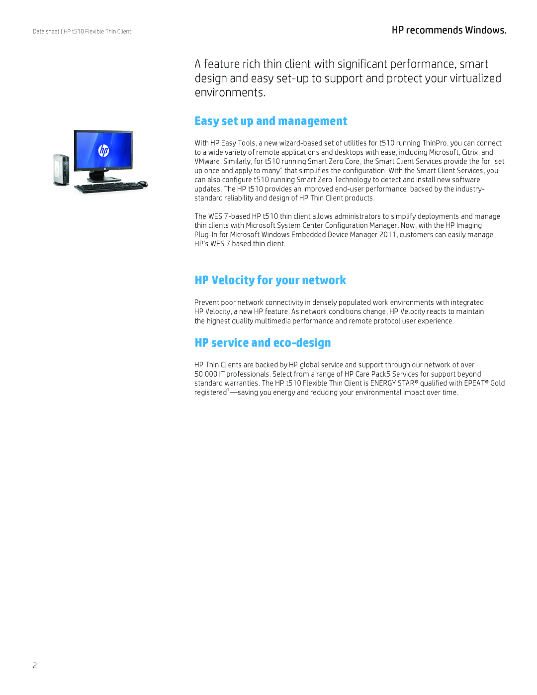 HP E4S29AT E4S29AT#ABA manual Easy set up and management, HP Velocity for your network, HP service and eco-design 