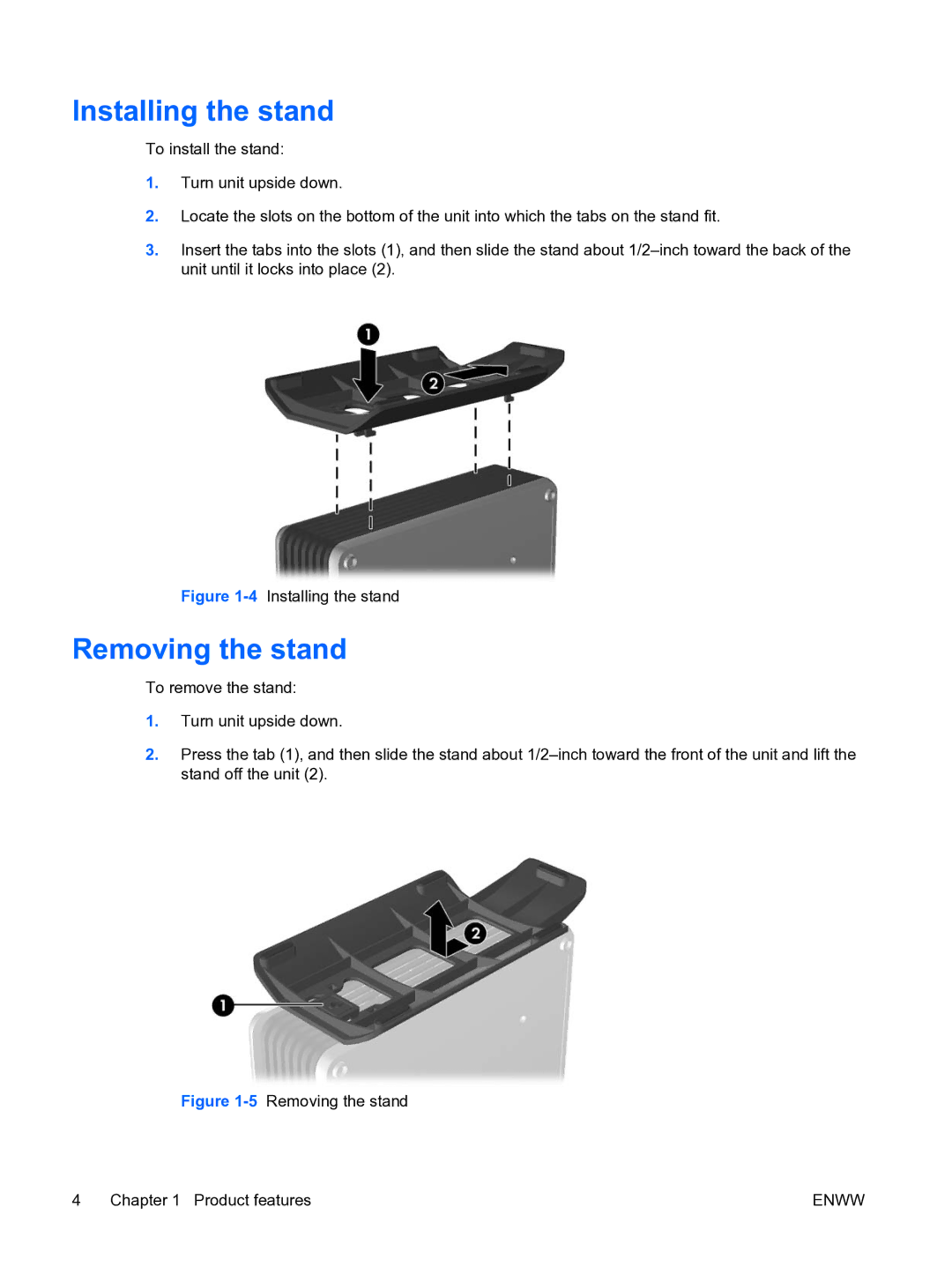 HP t5135 manual Installing the stand, Removing the stand 