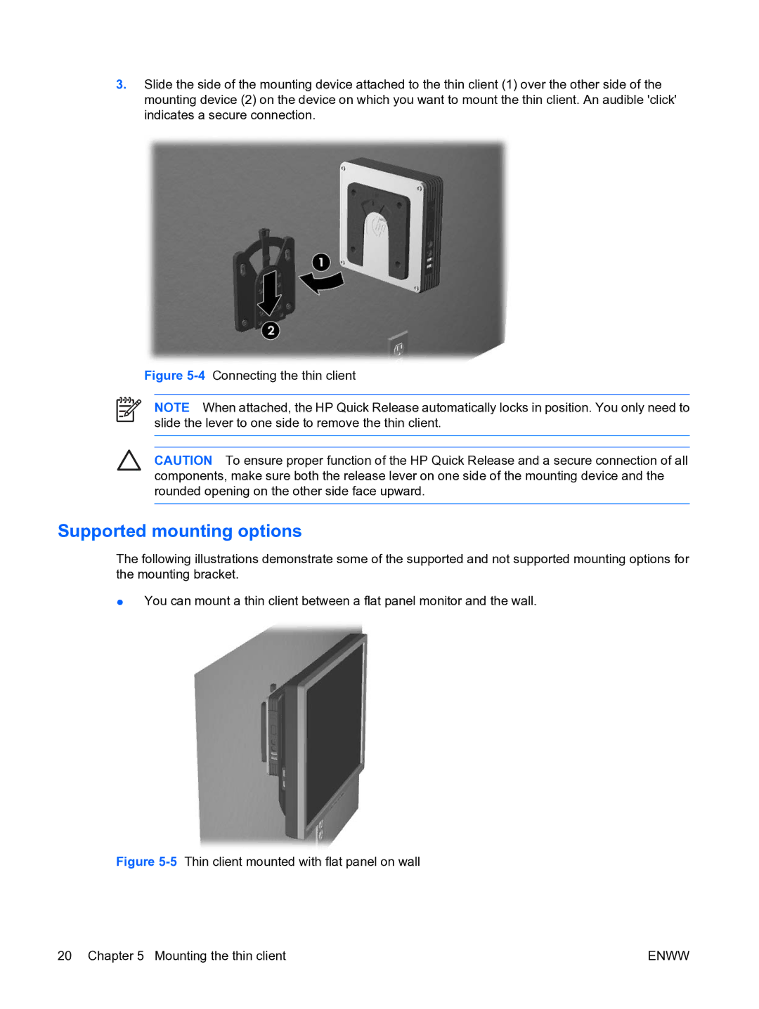 HP t5135 manual Supported mounting options, 4Connecting the thin client 