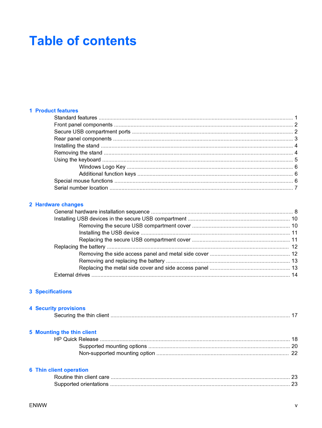 HP t5135 manual Table of contents 