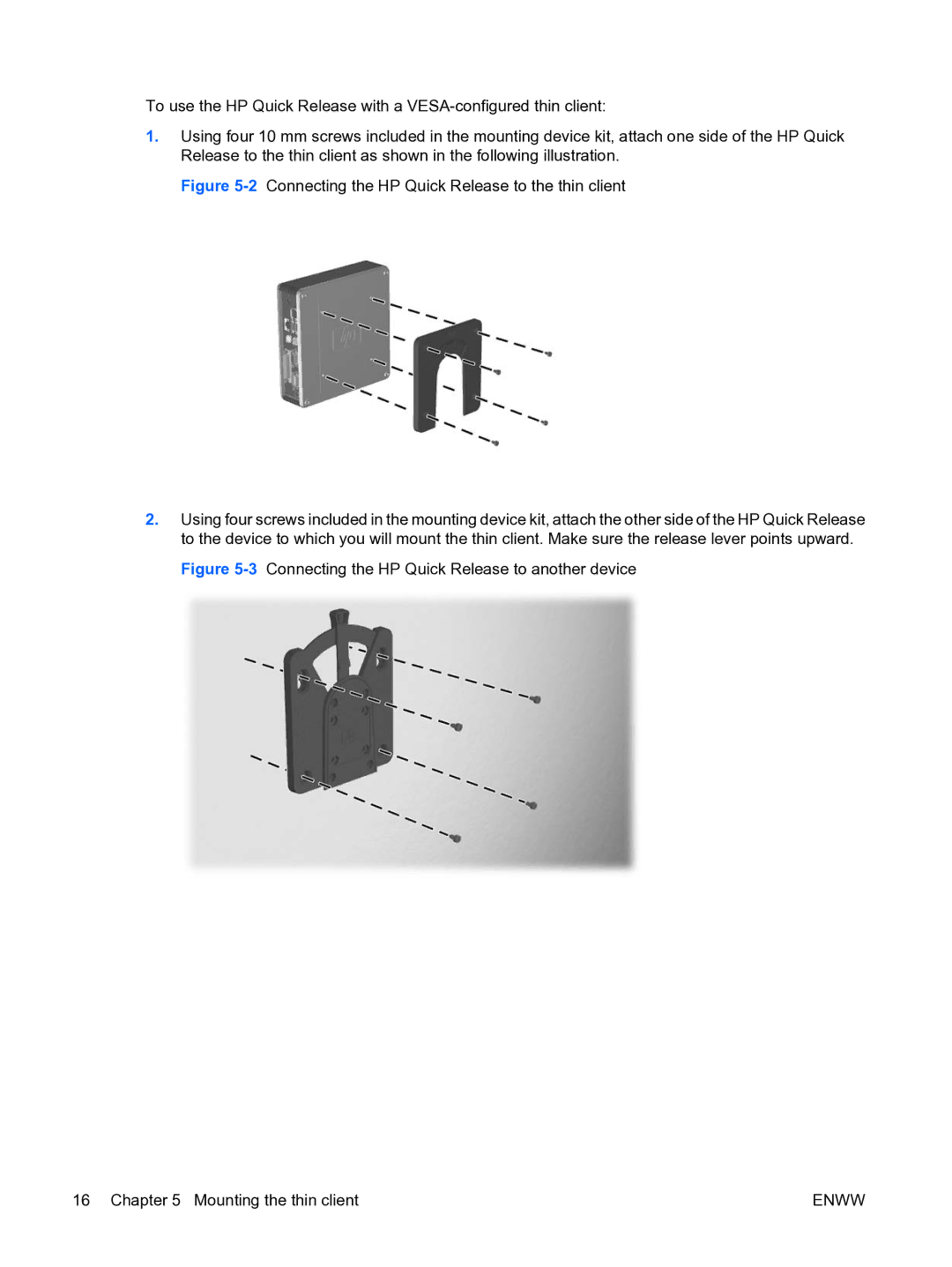 HP t5135 manual 2Connecting the HP Quick Release to the thin client 