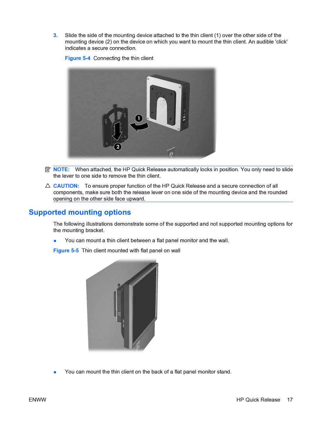 HP t5135 manual Supported mounting options, 4Connecting the thin client 