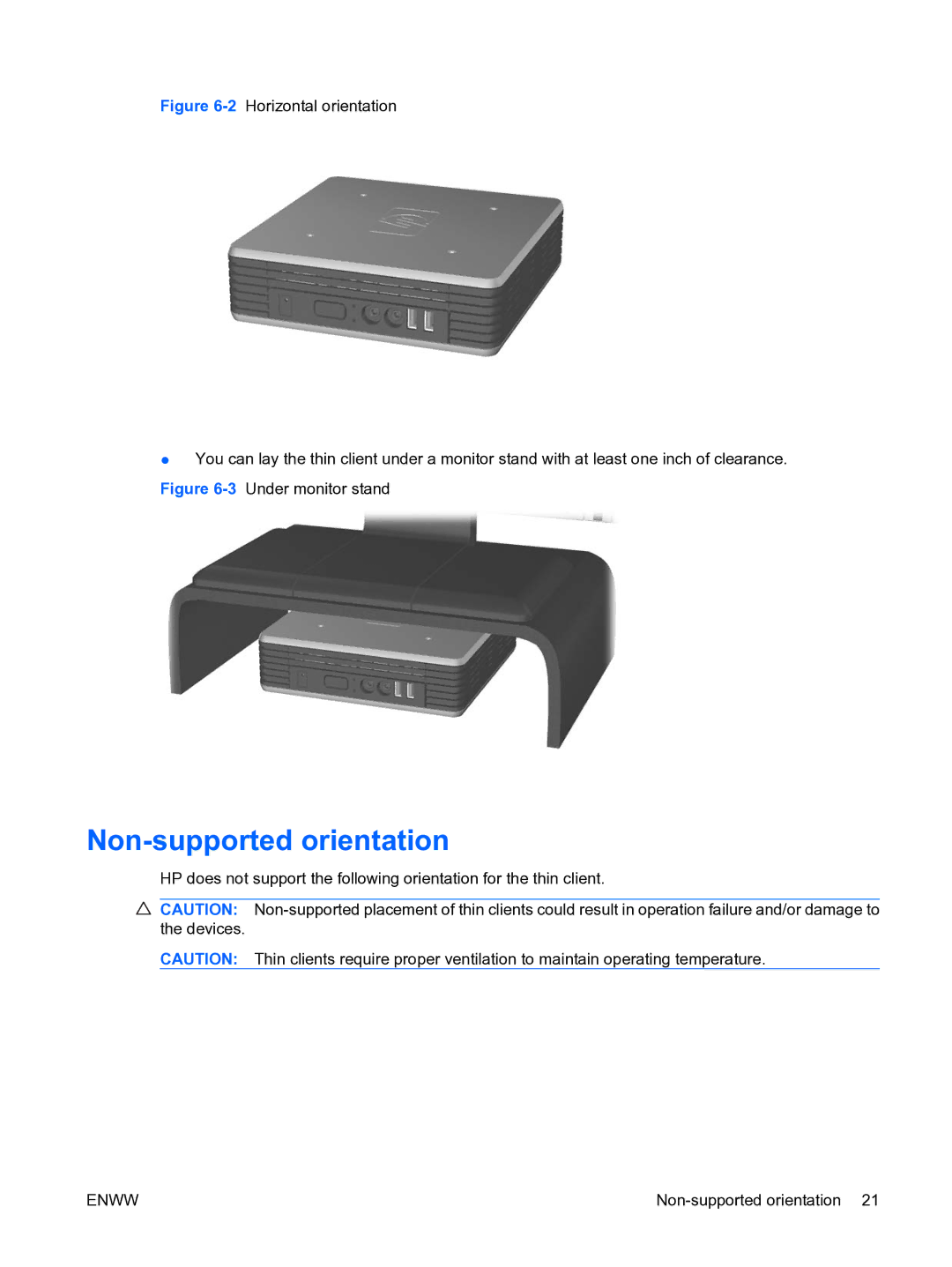 HP t5135 manual Non-supported orientation, 3Under monitor stand 