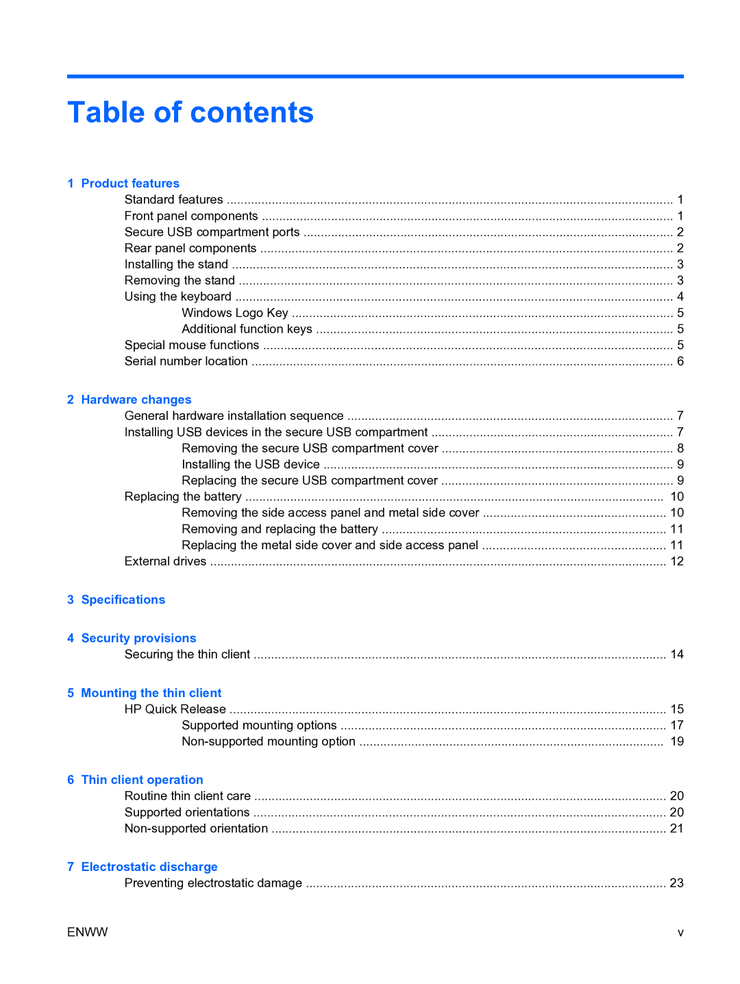 HP t5135 manual Table of contents 