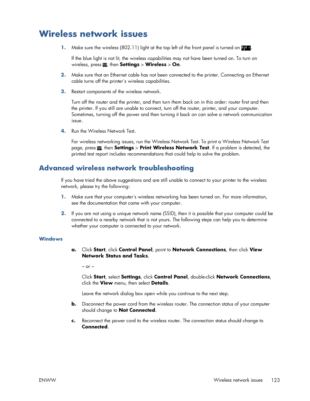 HP T520 manual Wireless network issues, Advanced wireless network troubleshooting, Windows 