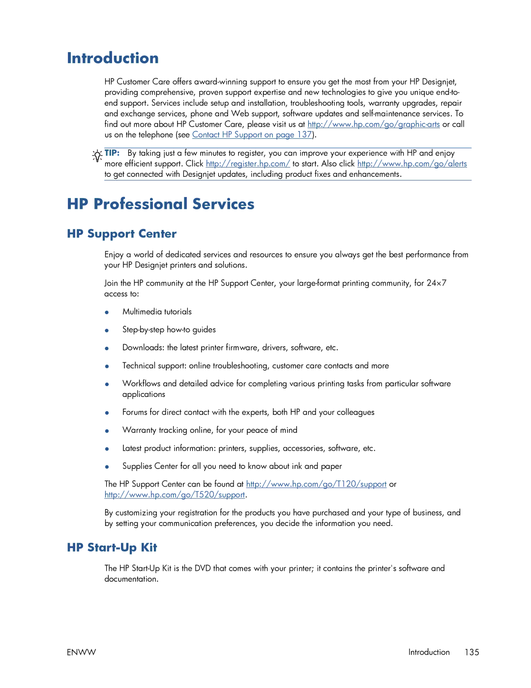 HP T520 manual Introduction HP Professional Services, HP Support Center, HP Start-Up Kit 